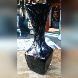 Large Black And Gold Shimmer Blown Glass Vase